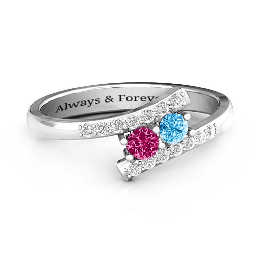 Moment We Met Two Stone Ring – Sterling Silver with Ruby, Blue Topaz, and White Premium Zirconia