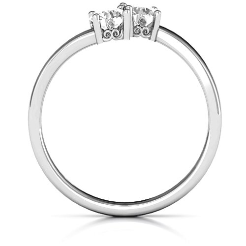 Two Stone Ring With Filigree Settings – Sterling Silver with White Sapphire