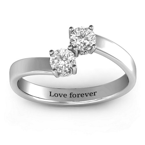 Two Stone Ring With Filigree Settings – Sterling Silver with White Sapphire