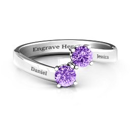 Two Stone Ring With Filigree Settings in 925 Sterling Silver with Amethyst and Fancy Blue Premium Zirconia