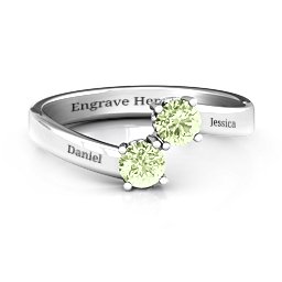 Two Stone Ring With Filigree Settings in 925 Sterling Silver with Peridot and Fancy Blue Premium Zirconia