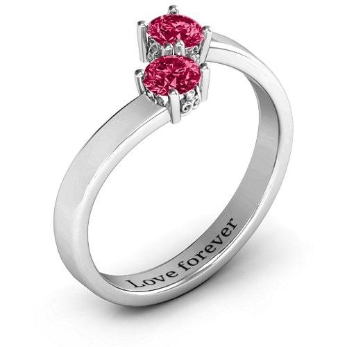 Two Stone Ring With Filigree Settings – Sterling Silver with Ruby