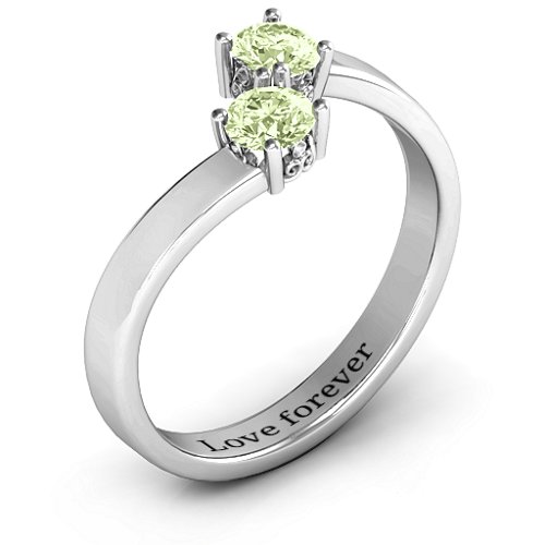 Two Stone Ring With Filigree Settings – Sterling Silver with Peridot