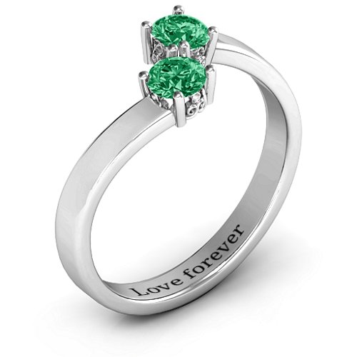 Two Stone Ring With Filigree Settings – Sterling Silver with Emerald