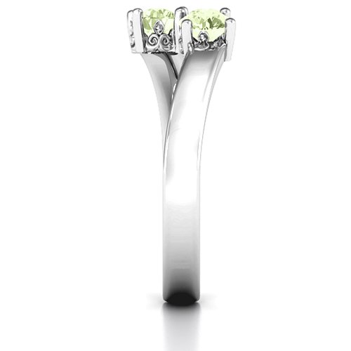Two Stone Ring With Filigree Settings – Sterling Silver with Peridot