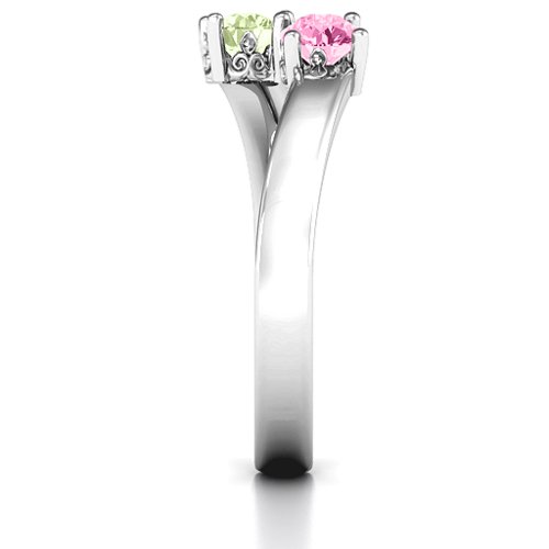 Two Stone Ring With Filigree Settings – Sterling Silver with Peridot and Pink Tourmaline