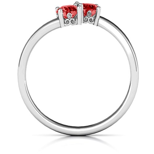 Two Stone Ring With Filigree Settings – Sterling Silver with Garnet