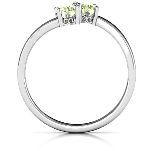 Two Stone Ring With Filigree Settings – Sterling Silver with Peridot