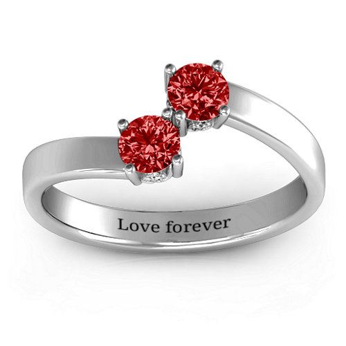 Two Stone Ring With Filigree Settings – Sterling Silver with Garnet