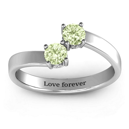 Two Stone Ring With Filigree Settings – Sterling Silver with Peridot