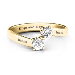 Two Stone Ring With Filigree Settings in 10K Solid Yellow Gold with White Sapphire and Fancy Blue Premium Zirconia