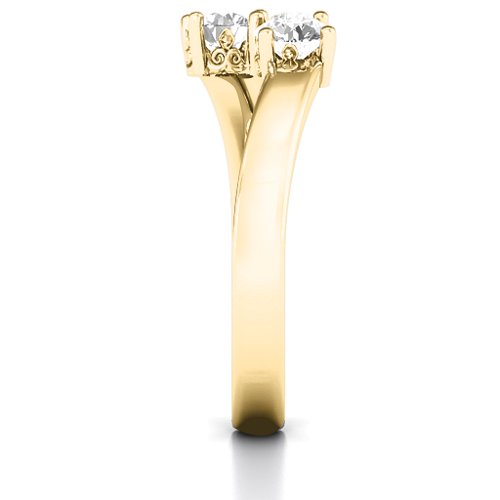 Two Stone Ring With Filigree Settings – 10K Yellow Gold with White Sapphire