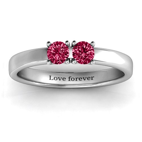 Meet In The Middle Two Stone Ring – Sterling Silver with Ruby