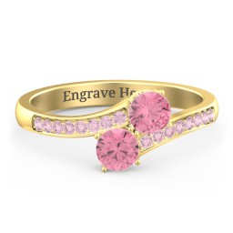 Two Stone Ring With Sparkling Accents And Filigree Settings in 18K Gold Plated Silver with Pink Tourmaline and Fancy Pink Premium Zirconia