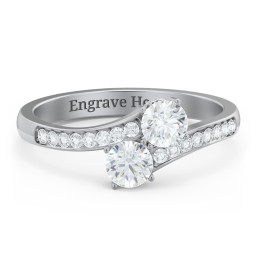 Two Stone Ring With Sparkling Accents And Filigree Settings in 925 Sterling Silver with White Sapphire and White Premium Zirconia