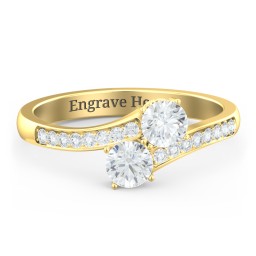 Two Stone Ring With Sparkling Accents And Filigree Settings in 18K Gold Plated Silver with White Sapphire and White Premium Zirconia