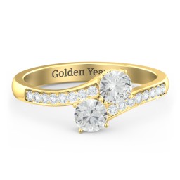 Two Stone Ring With Sparkling Accents And Filigree Settings in 18K Gold Plated Silver with Cubic Zirconia and White Premium Zirconia