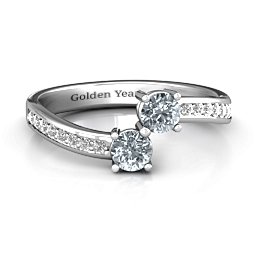 Elegant Accent Two Stone Ring in 925 Sterling Silver with Cubic Zirconia and White Premium Zirconia