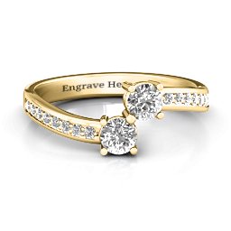 Elegant Accent Two Stone Ring in 10K Solid Yellow Gold with White Sapphire and White Premium Zirconia
