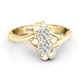 Sense of Style Two Stone Ring in 10K Solid Yellow Gold with White Sapphire and White Premium Zirconia