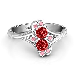Sense of Style Two Stone Ring in 925 Sterling Silver with Garnet and Red Premium Zirconia