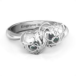 Double Heart Cage Ring with 1-6 Heart Shaped Birthstones