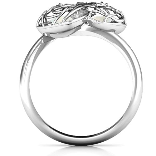 Double Heart Cage Ring with 1-6 Heart Shaped Birthstones
