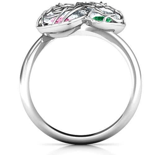 Double Heart Cage Ring with 1-6 Heart Shaped Birthstones