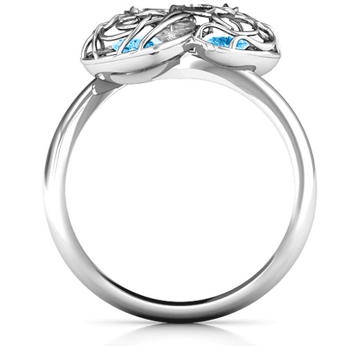 Double Heart Cage Ring with 1-6 Heart Shaped Birthstones