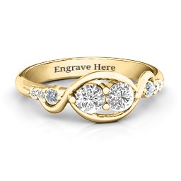 Classic Curves Two-Stone Ring in 10K Solid Yellow Gold with White Sapphire, Cubic Zirconia, and White Premium Zirconia