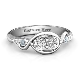 Classic Curves Two-Stone Ring in 925 Sterling Silver with White Sapphire, Cubic Zirconia, and White Premium Zirconia