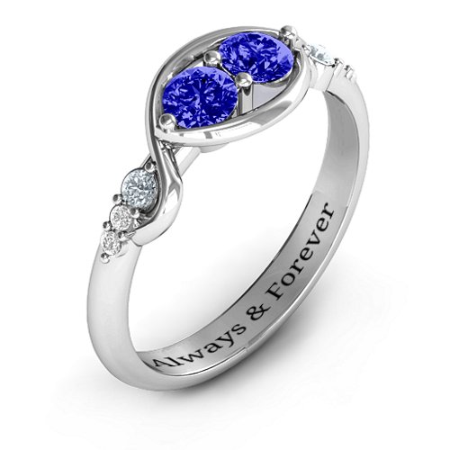 Classic Curves Two-Stone Ring – Sterling Silver with Blue Sapphire, Cubic Zirconia, and White Premium Zirconia