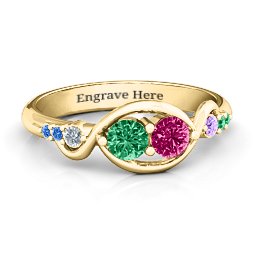 Classic Curves Two-Stone Ring in 10K Solid Yellow Gold with Emerald, Ruby, Cubic Zirconia, Amethyst, Fancy Blue Premium Zirconia, and Green Premium Zirconia