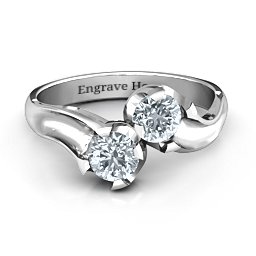 Two Stone Sparkle Ring in 925 Sterling Silver with Cubic Zirconia