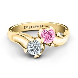 Two Stone Sparkle Ring in 14K Solid Yellow Gold with Cubic Zirconia and Pink Tourmaline