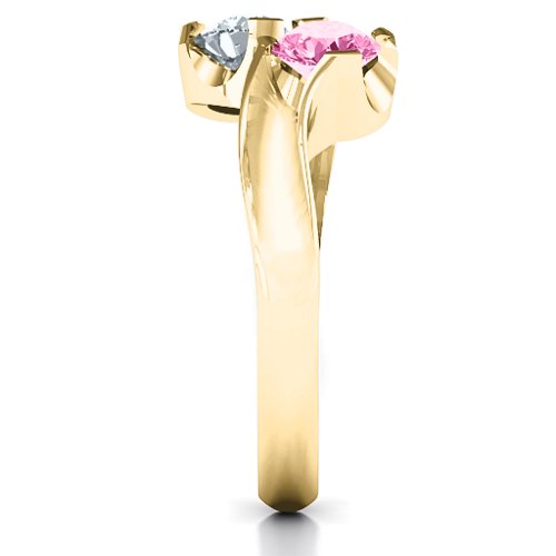 Two Stone Sparkle Ring – 14K Yellow Gold with Cubic Zirconia and Pink Tourmaline