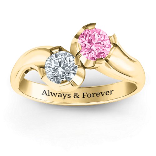 Two Stone Sparkle Ring – 14K Yellow Gold with Cubic Zirconia and Pink Tourmaline