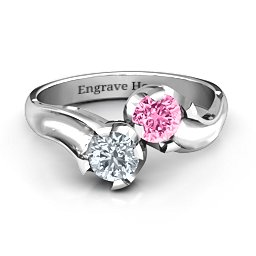 Two Stone Sparkle Ring in 925 Sterling Silver with Cubic Zirconia and Pink Tourmaline