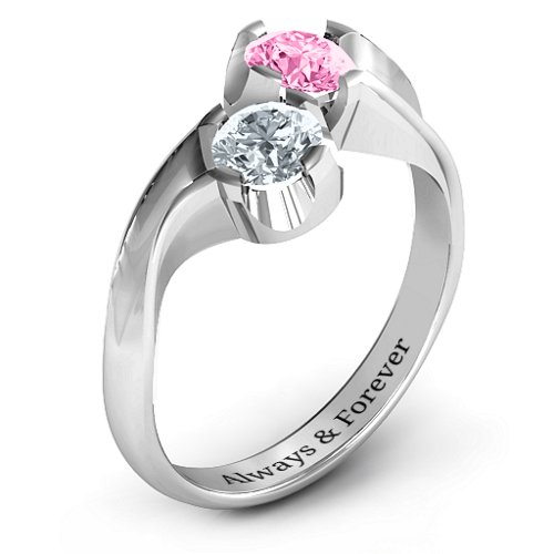 Two Stone Sparkle Ring – Sterling Silver with Cubic Zirconia and Pink Tourmaline