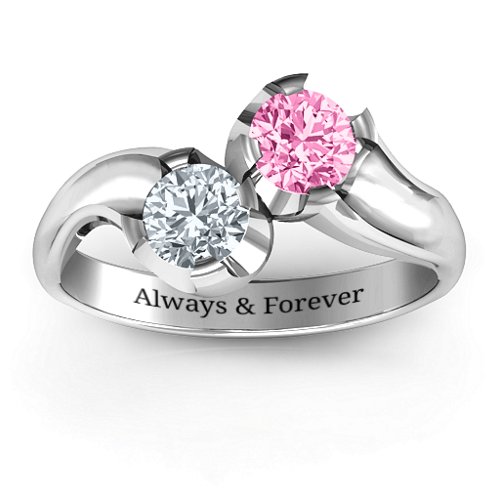 Two Stone Sparkle Ring – Sterling Silver with Cubic Zirconia and Pink Tourmaline