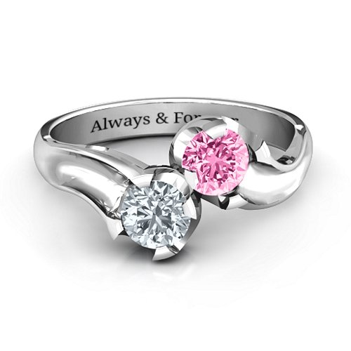 Two Stone Sparkle Ring – Sterling Silver with Cubic Zirconia and Pink Tourmaline