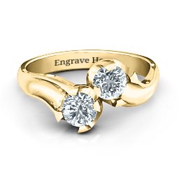 Two Stone Sparkle Ring in 10K Solid Yellow Gold with Cubic Zirconia
