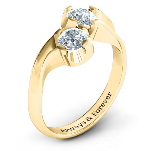 Two Stone Sparkle Ring – 10K Yellow Gold with Cubic Zirconia