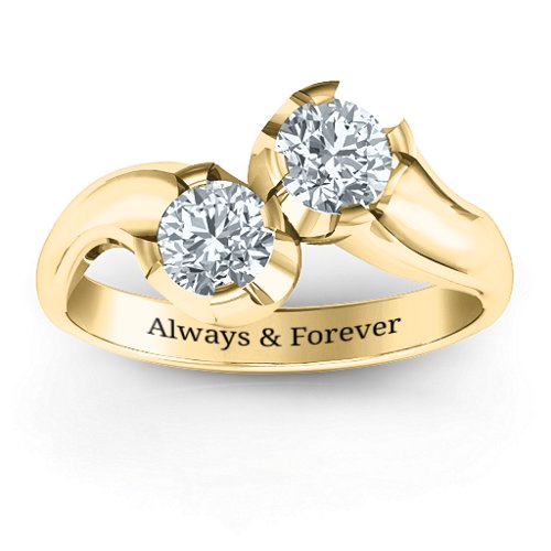 Two Stone Sparkle Ring – 10K Yellow Gold with Cubic Zirconia