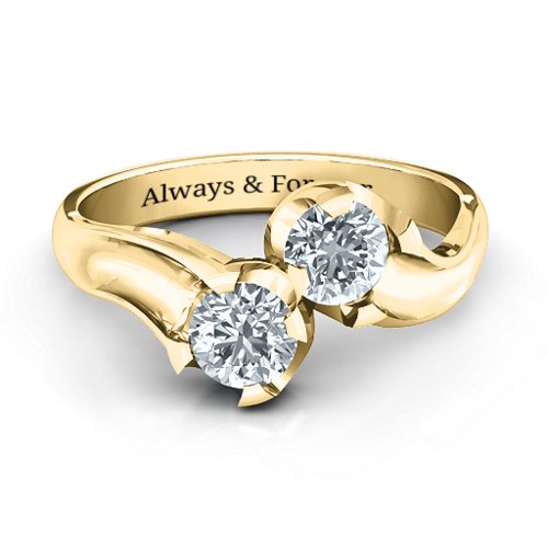 Two Stone Sparkle Ring – 10K Yellow Gold with Cubic Zirconia