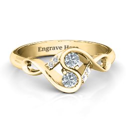 Element of Infinity Two Stone Ring in 10K Solid Yellow Gold with Cubic Zirconia and White Premium Zirconia