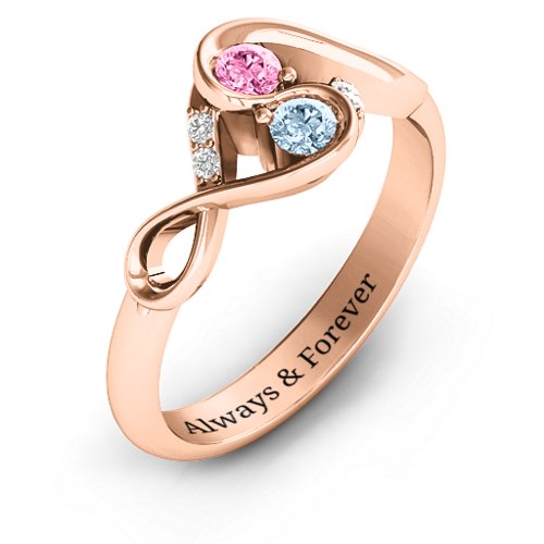 Element of Infinity Two Stone Ring – 10K Rose Gold with Pink Tourmaline, Aquamarine, and White Premium Zirconia