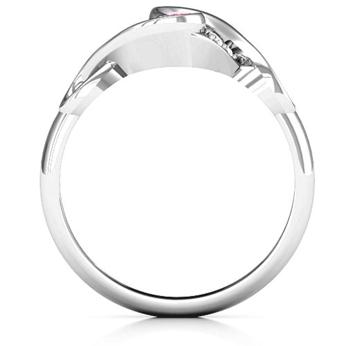 Element of Infinity Two Stone Ring – 10K White Gold with Pink Tourmaline, Aquamarine, and White Premium Zirconia