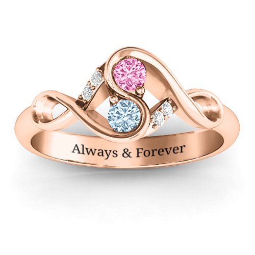 Element of Infinity Two Stone Ring – 10K Rose Gold with Pink Tourmaline, Aquamarine, and White Premium Zirconia