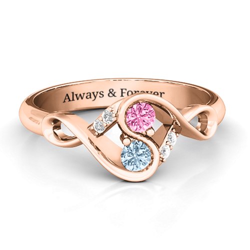 Element of Infinity Two Stone Ring – 10K Rose Gold with Pink Tourmaline, Aquamarine, and White Premium Zirconia